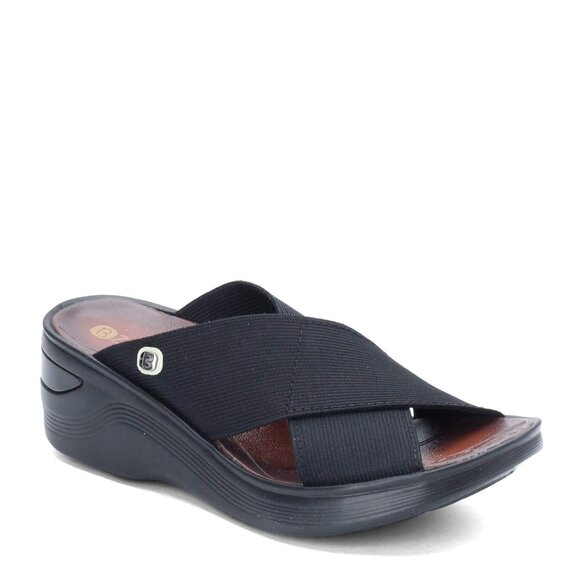 Bzees Shoes - Bzees‎ Women's Black Desire Cross Strap Wedge Slide Sandal Size 8.5M
